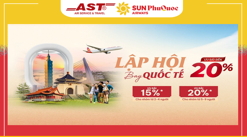Lập hội bay Quốc tế - Ưu đãi đến 20% cùng Sun PhuQuoc Airways