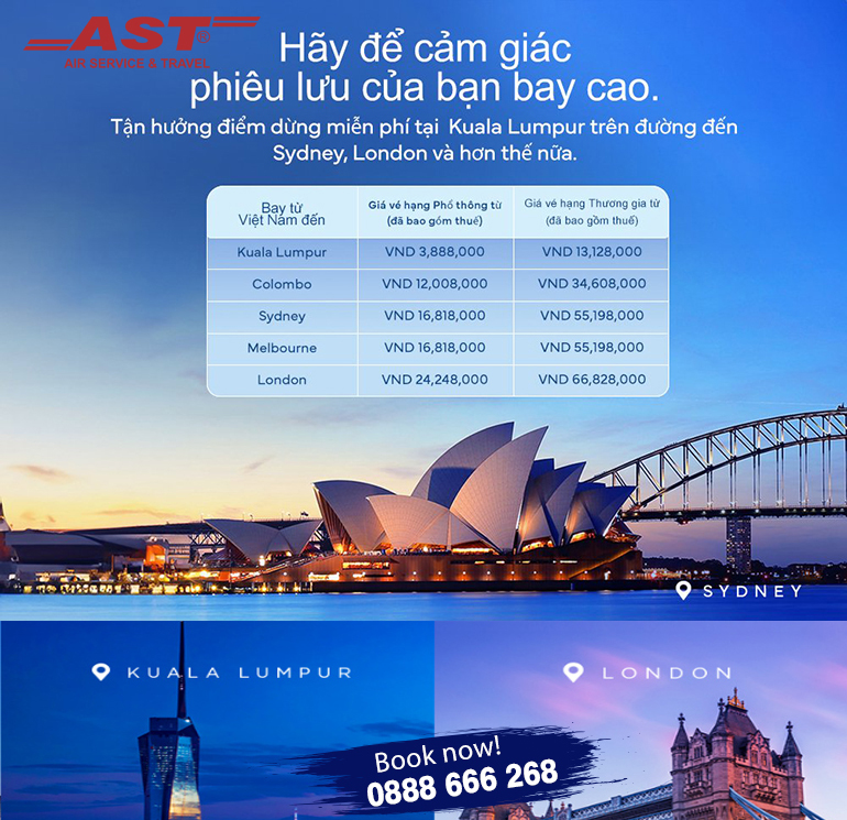 Tận hưởng điểm dừng miễn phí tại Kul trên đường bay Sydney, London và hơn thế nữa cùng Malaysia Airlines