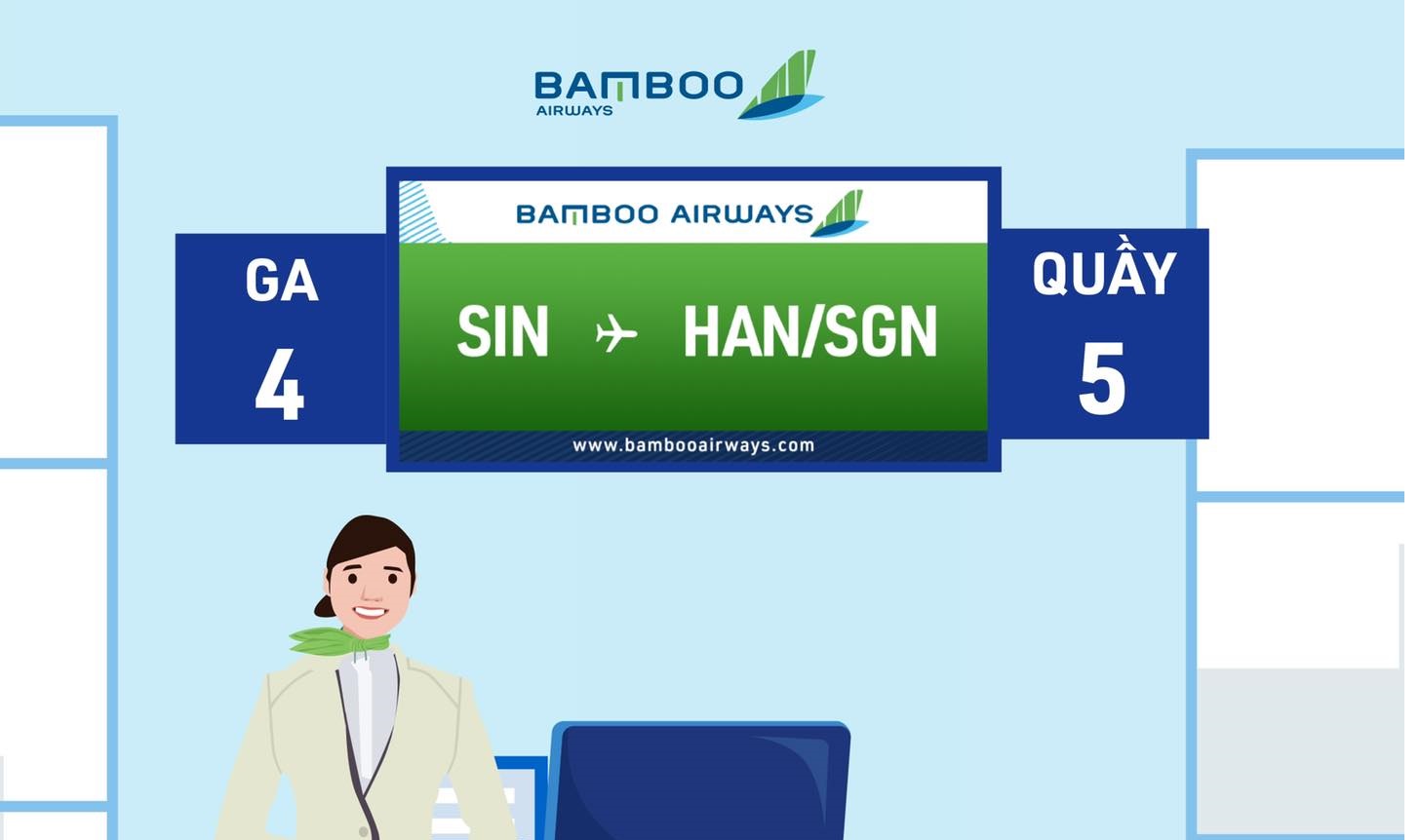 Thay đổi vị trí quầy check-in BAMBOO AIRWAYS tại sân bay CHANGI - SINGAPORE