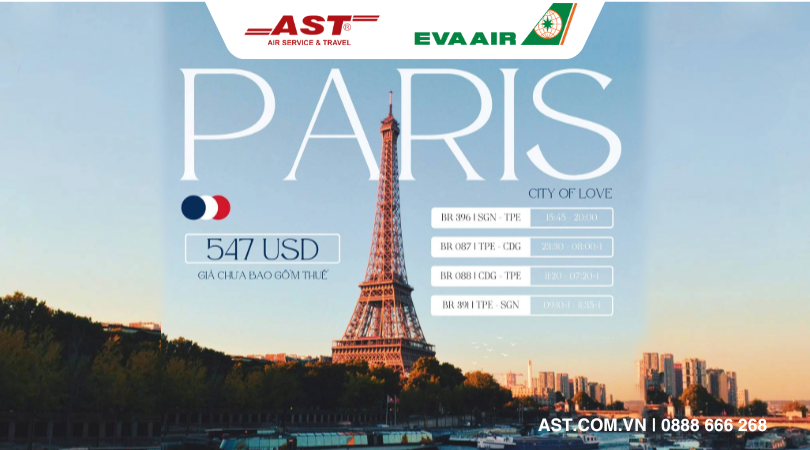 Chọn giờ đẹp bay đến Paris cùng HHK 5 sao EVA Air