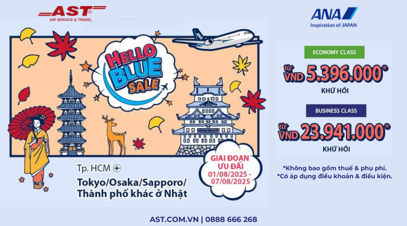 Hello Blue Sale từ ANA sẽ mang đến cho bạn giá vé đi Nhật hấp dẫn nhất