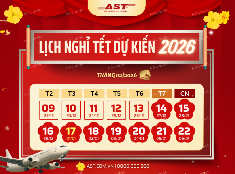 Vé máy bay Tết 2026 giá rẻ - Lịch nghỉ Tết dự kiến | AST Travel