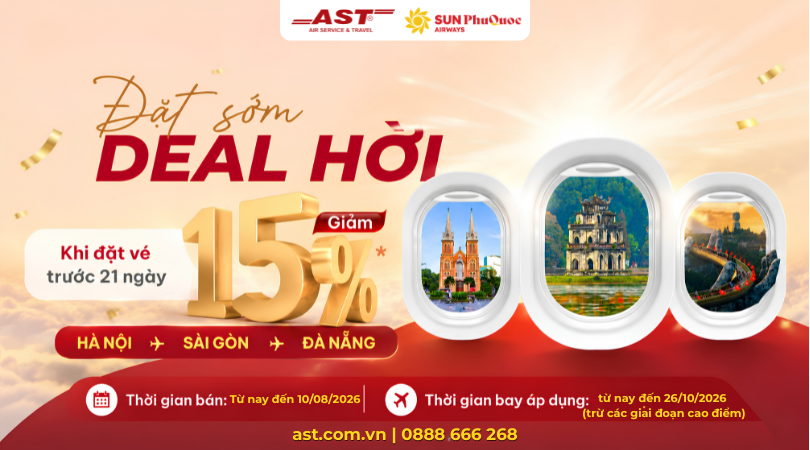 ĐẶT VÉ SỚM - NHẬN NGAY ƯU ĐÃI TỪ SUN PHUQUOC AIRWAYS