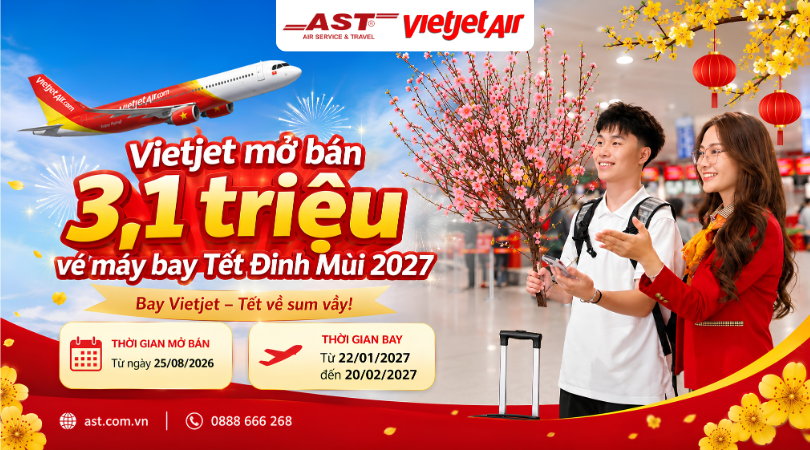 Vietjet mở bán 3,1 triệu vé máy bay Tết Đinh Mùi 2027
