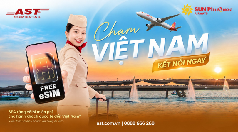 Sun PhuQuoc Airways tặng esim du lịch cho khách quốc tế khi đến Việt Nam