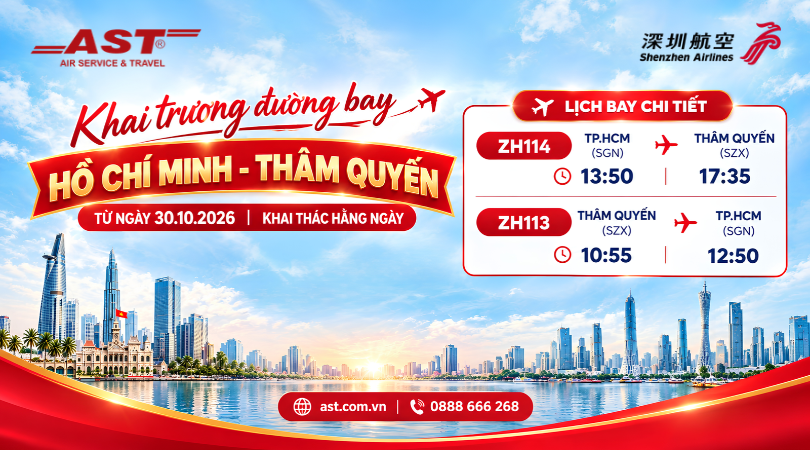 Shenzhen Airlines mở thêm đường bay đến Thâm Quyến từ Thành phố Hồ Chí Minh