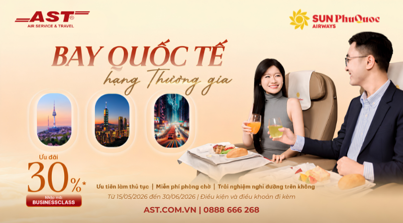 Sun PhuQuoc Airways ưu đãi bay quốc tế dành riêng cho hạng thương gia
