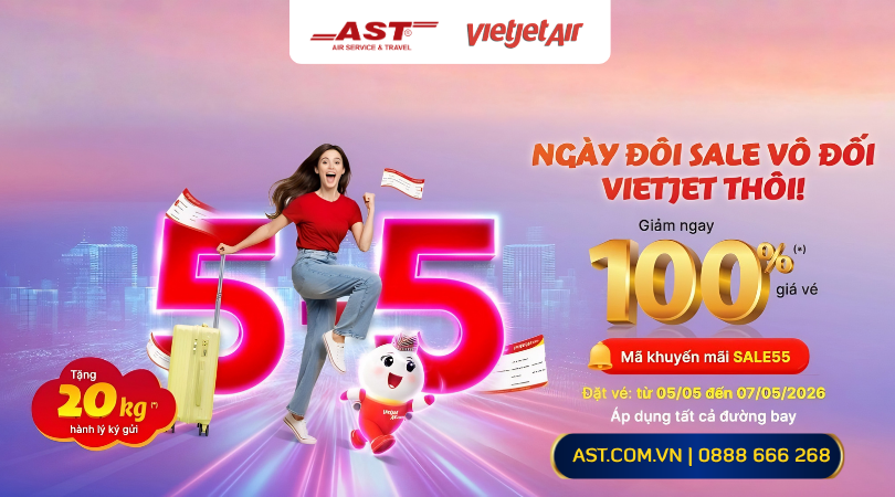 Vietjet tung siêu ưu đãi 0đ nhân ngày đôi 5/5