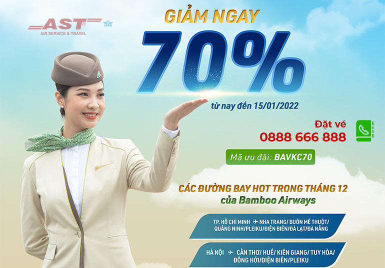 Bamboo Airways giảm tới 70% giá vé cho chặng bay hàng đầu