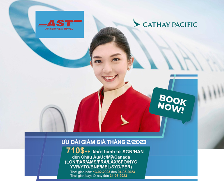 Cathay Pacific ưu đãi đầu năm tháng 02-2023